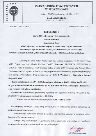 Referencje od Zarządu Dróg Powiatowych w Jędrzejowie
